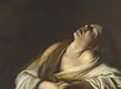 A dramatic depiction of a woman in anguish, draped in a flowing white robe, evoking deep emotion and spiritual turmoil.