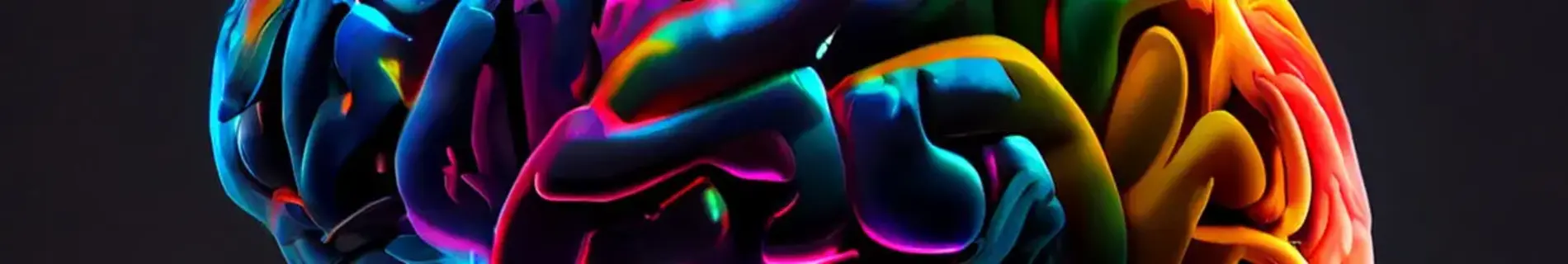 A vibrant, colorful digital rendering of a brain, showcasing intricate neural pathways in a visually striking, abstract style.