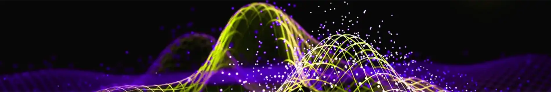 Colorful abstract visualization of waveforms in purple and yellow, resembling sound waves or data patterns against a dark background.