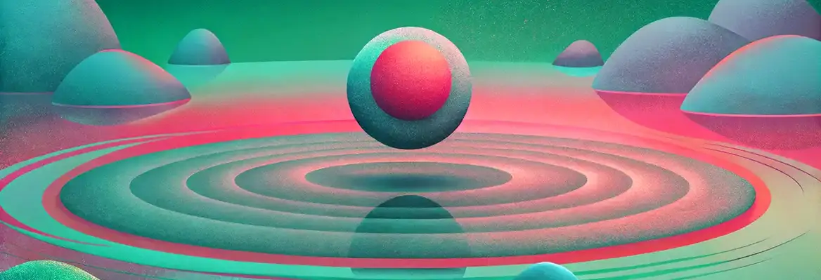 A pile of stone admist the waves of a desert landscape