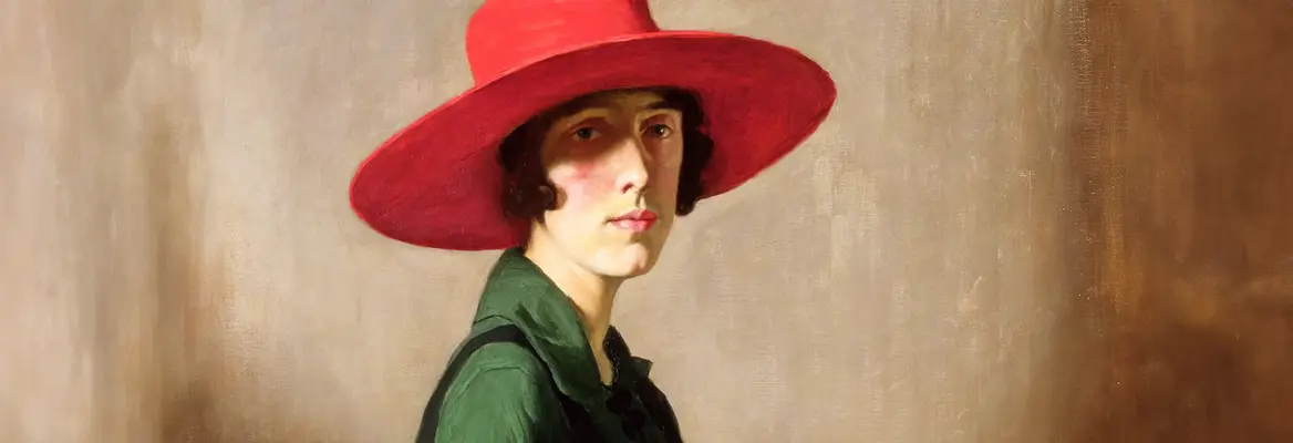 Lady with a Red Hat, portrait of Vita Sackville-West (1892-1962), by William Strang, 1918.