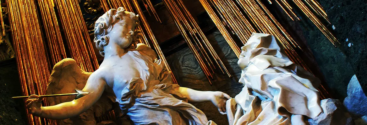 Gian Lorenzo Bernini, The Ecstasy of Saint Teresa (1647–1652). Marble, stucco, and gilt bronze, Church of Santa Maria della Vittoria, Rome.