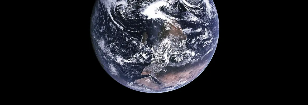 Apollo 17 image AS17-148-22727, commonly referred to as "The Blue Marble", in its original southern orientation.