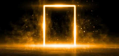 A glowing, ethereal doorframe surrounded by shimmering, golden mist on a dark background, evoking a sense of mystery and possibility.