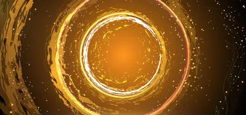 Abstract golden circular pattern radiating from a center point, creating a swirling effect with sparkles and a gradient background.